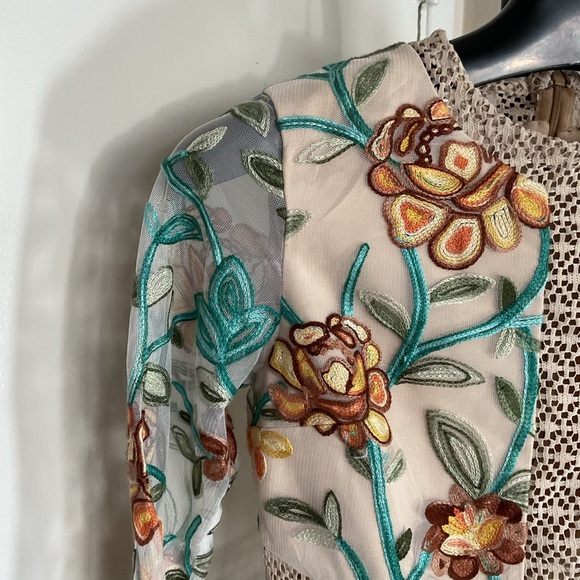 Vone Floral Embroidered Long Sleeve Mini Dress S Small Boho Black Cocktail Small - Picture 7 of 11